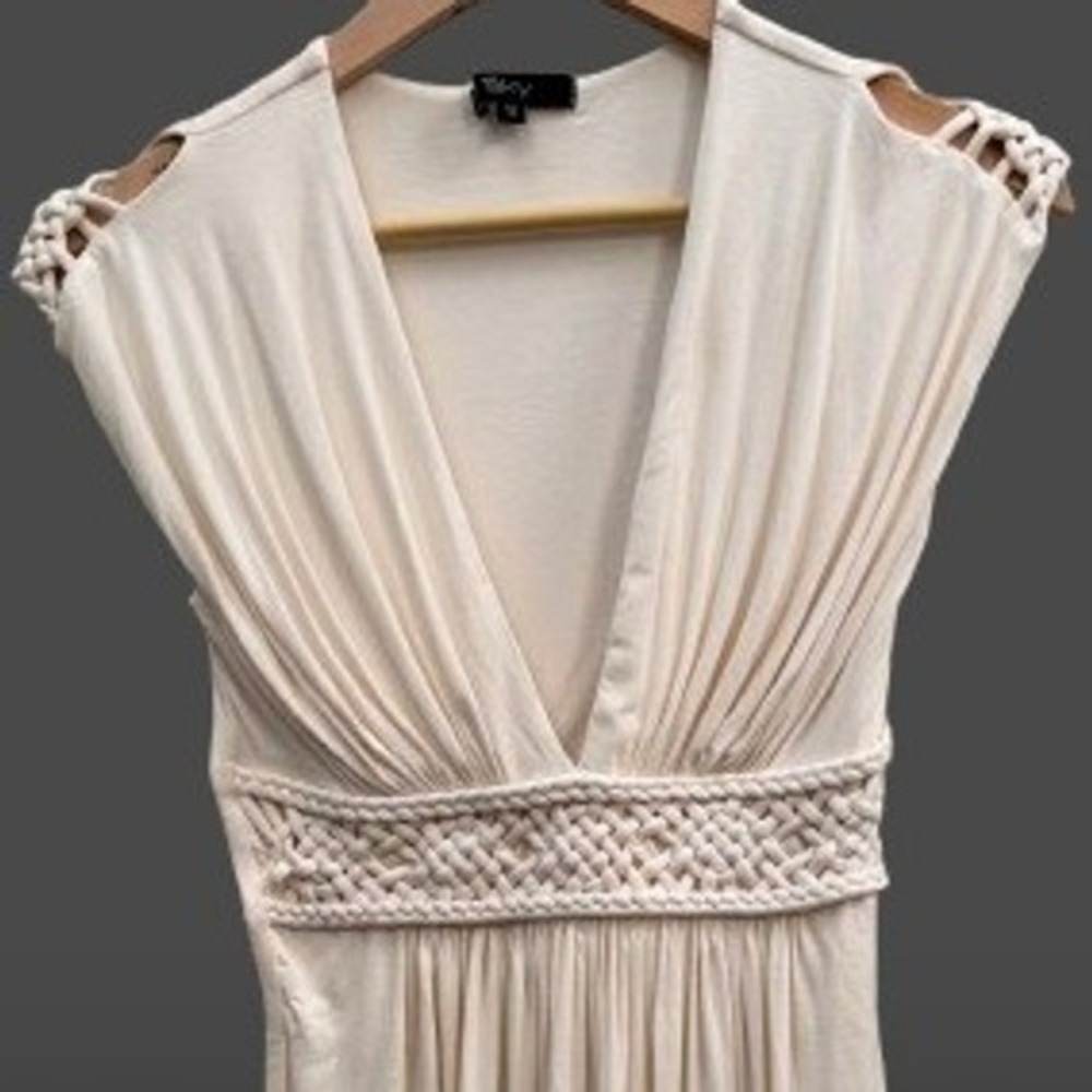 NEW Sky Cream Ivory Braided Empire Waist V-Neck Sleeveless Tunic Top Small